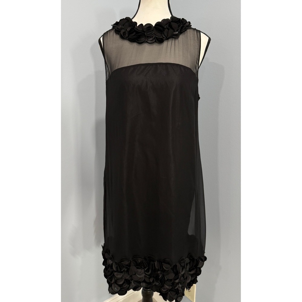 Taylor Black Silk LBD Petal Collar Shift Dress Womens 10 Sheer Y2K Whimsigoth